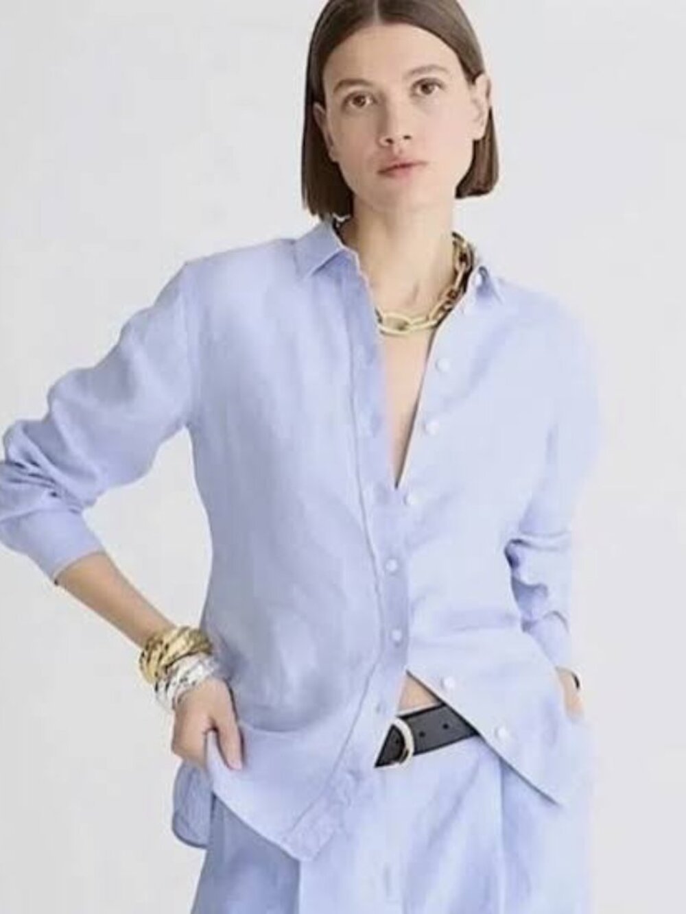 J Crew Wren Slim Shirt in Baird McNutt Irish Linen Luxury Light Blue Size 20 NWT